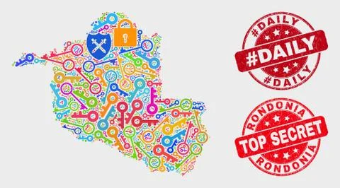 Collage of Keep Rondonia State Map and Grunge #Daily Stamp Stock Illustration
