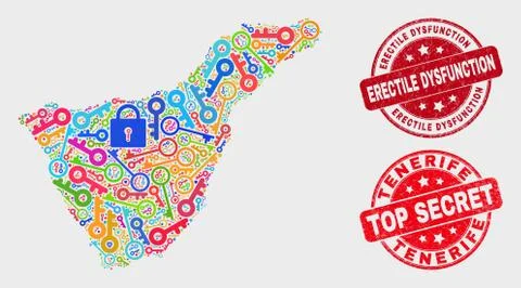 Collage of Keep Tenerife Map and Grunge Erectile Dysfunction Seal イラスト素材