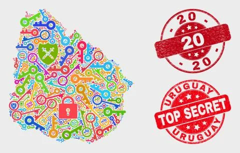 Collage of Keep Uruguay Map and Distress 20 Stamp Stock Illustration