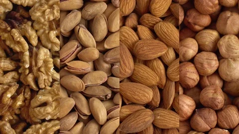 Collage of kernels of nuts. Macro. Clockwise rotation. 4K. Stock Footage 121190489