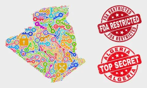 Collage of Key Algeria Map and Distress FDA Restricted Seal Stock Illustration