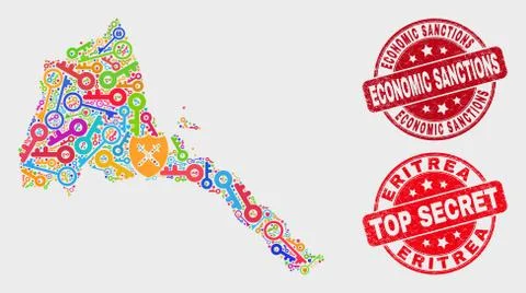 Collage of Key Eritrea Map and Distress Economic Sanctions Stamp Stock Illustration