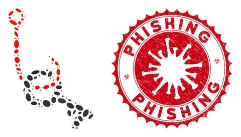 Collage Key Phishing Hook Icon with Coronavirus Textured Phishing Seal Illustrazione stock