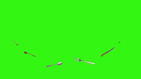 Collage of kitchen utensils falling against a vibrant green background Vidéo 337346399