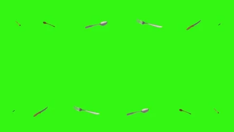 Collage of kitchen utensils falling against a vibrant green background Видео 337346402