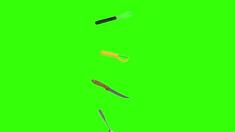 Collage of kitchen utensils falling against a vibrant green background Vidéo 337346426