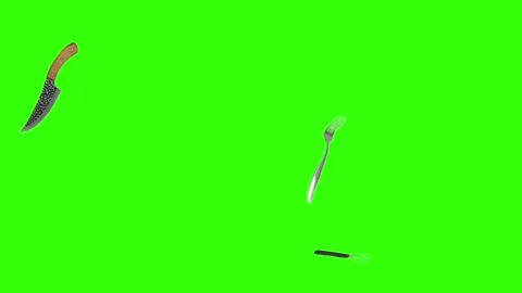 Collage of kitchen utensils falling against a vibrant green background Stock Footage 338318517