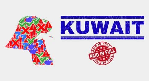 Collage of Kuwait Map Sign Mosaic and Grunge Paid in Full Watermark Stock Illustration