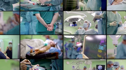 Collage lab, surgery, operating room specialist surgeon medical equipment Stock Footage 128182595