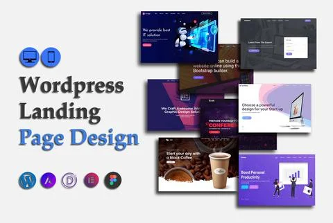 A collage of landing pages for the wordpress page design Stock Illustration