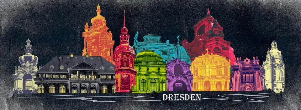 Collage of landmarks of Dresden, Germany. Ilustração Stock