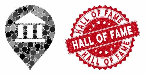 Collage Library Map Marker with Distress Hall of Fame Seal Ilustración de archivo