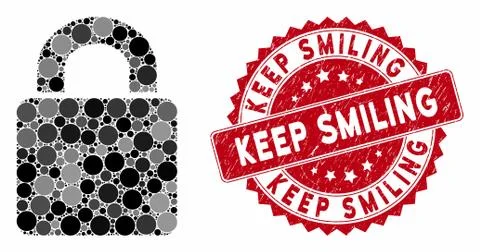 Collage Lock with Distress Keep Smiling Stamp Stock Illustration