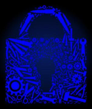 Collage Lock of Service Tools in Blue Colors Stock Illustration