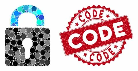 Collage Lock with Textured Code Stamp 스톡 일러스트
