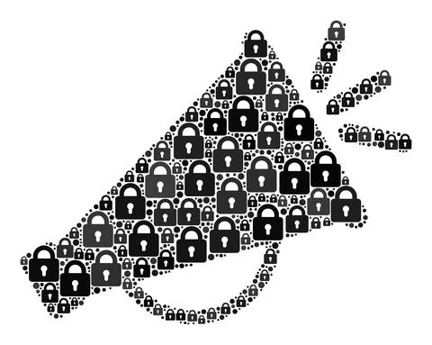 Collage of Locks for Advertisement Megaphone Icon Stock Illustration
