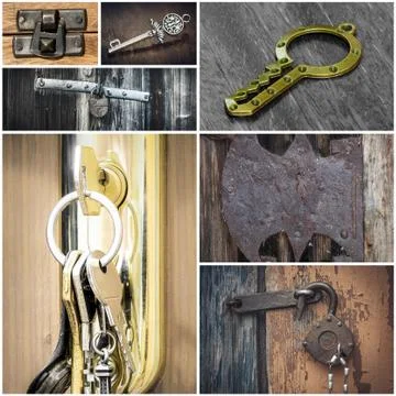 Collage with locks and keys Stock Photos
