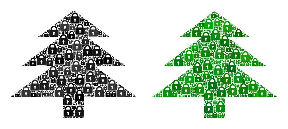 Collage of Locks for Fir Tree Icon Stock Illustration