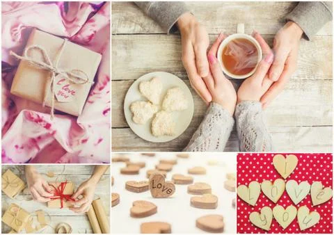 Collage of love and romance. Selective focus. Stock Photos