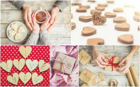 Collage of love and romance. Selective focus. Stock Photos