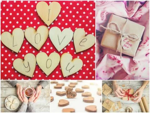 Collage of love and romance. Selective focus. Stock Photos