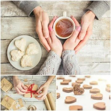 Collage of love and romance. Selective focus. Stock Photos