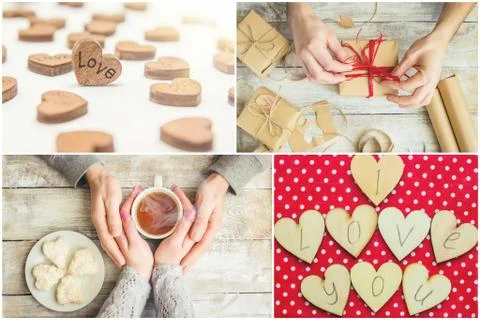 Collage of love and romance. Selective focus. 스톡 사진