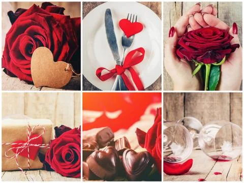 Collage of love and romance. Selective focus. 스톡 사진