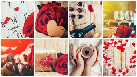 Collage of love and romance. Selective focus. Stock Photos