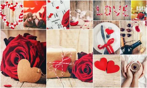 Collage of love and romance. Selective focus. Stock Photos