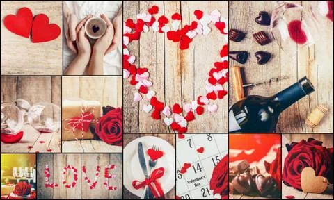 Collage of love and romance. Selective focus. Stock Photos
