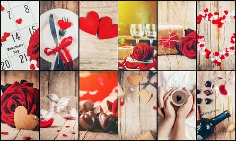 Collage of love and romance. Selective focus. Stock Photos
