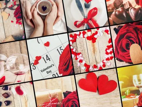 Collage of love and romance. Selective focus. Stock Photos