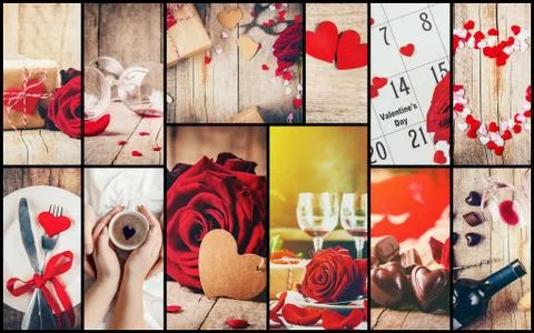 Collage of love and romance. Selective focus. Stock Photos