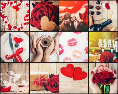 Collage of love and romance. Selective focus. 스톡 사진