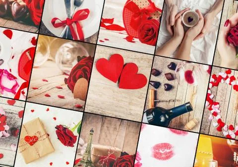Collage of love and romance. Selective focus. Stock Photos