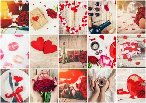 Collage of love and romance. Selective focus. Stock Photos
