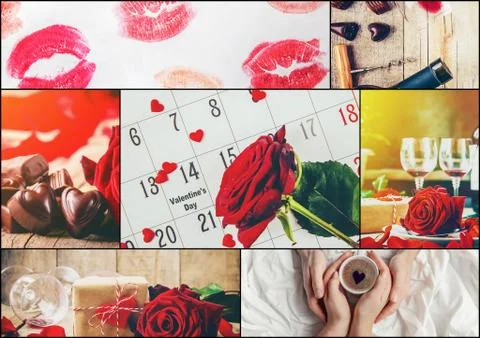 Collage of love and romance. Selective focus. Stock Photos