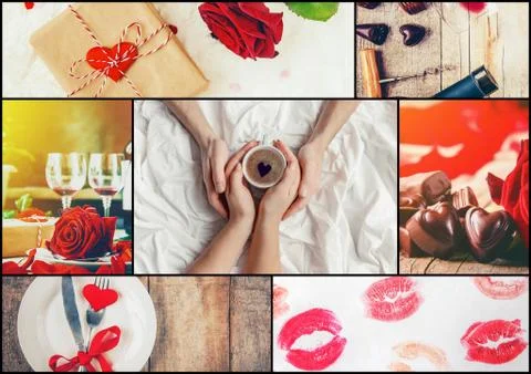 Collage of love and romance. Selective focus. Stock Photos