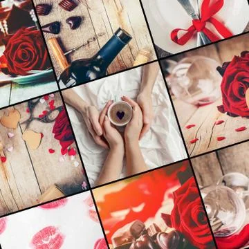 Collage of love and romance. Selective focus. Stock Photos