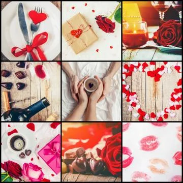 Collage of love and romance. Selective focus. Stock Photos