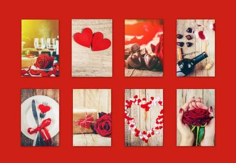 Collage of love and romance. Selective focus. Stock Photos