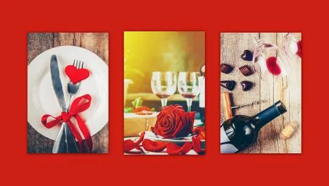 Collage of love and romance. Selective focus. Stock Photos