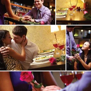 Collage of loving couple at valentines day Stock Photos