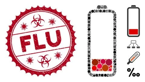 Collage Low Battery Level Icon with Grunge Flu Seal Stock Illustration