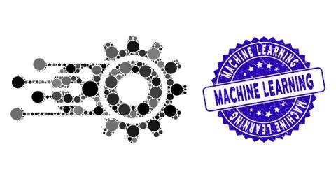 Collage Machine Learning Icon with Distress Machine Learning Stamp Illustrazione stock