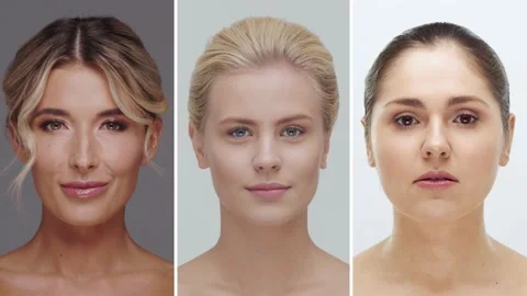 Collage made of four different female faces. Portraits of beautiful women. Stock Footage 138187357