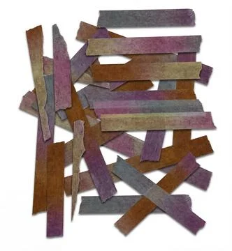 Collage made of torn paper strips arranged in a layered composition. Stock Photos