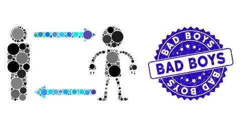 Collage Man Exchange Robot Icon with Textured Bad Boys Seal Stock Illustration