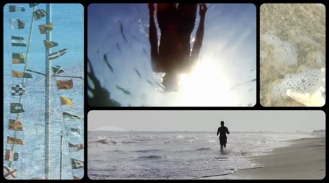 A collage of many beach items and scenes 库存影片 33713227